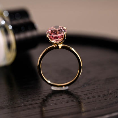 Solid Gold Tulip Setting Oval Cut Lab Grown Pink Sapphire Engagement Ring