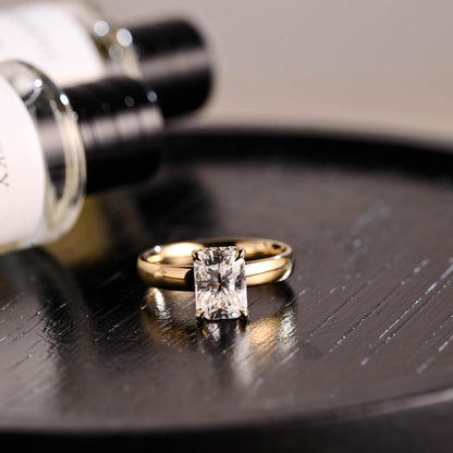Solid Gold Ascot Hidden Halo Radiant Cut Moissanite Engagement Ring