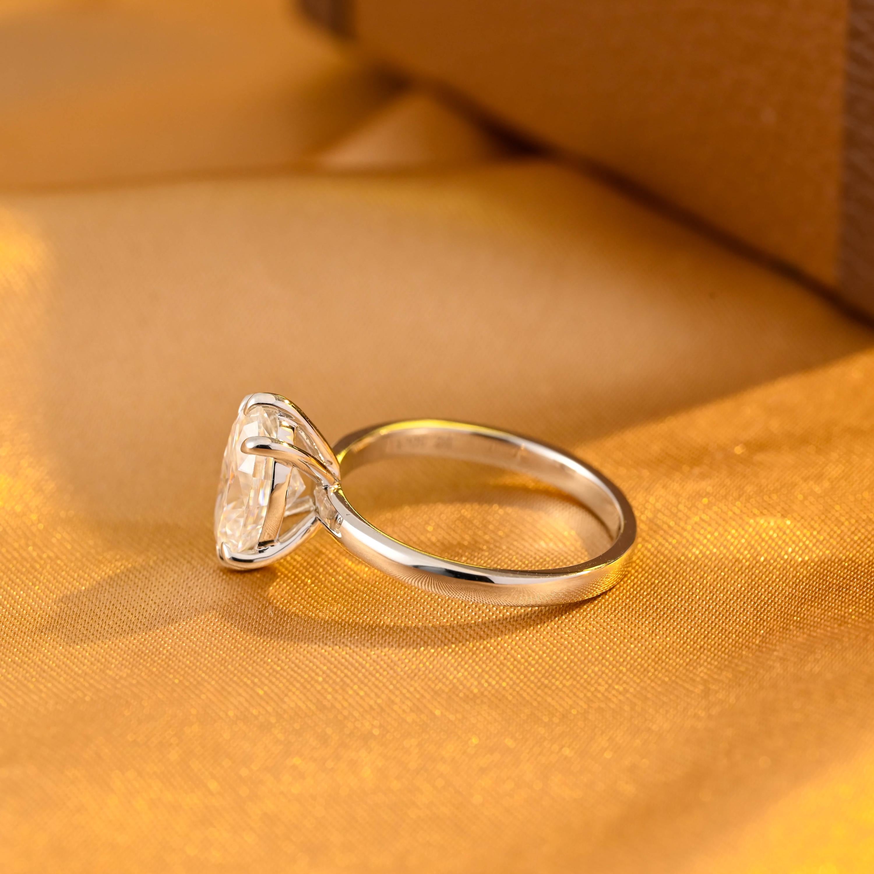 Solid Gold Oval Cut Moissanite Engagement Ring, Solitaire Wedding Ring
