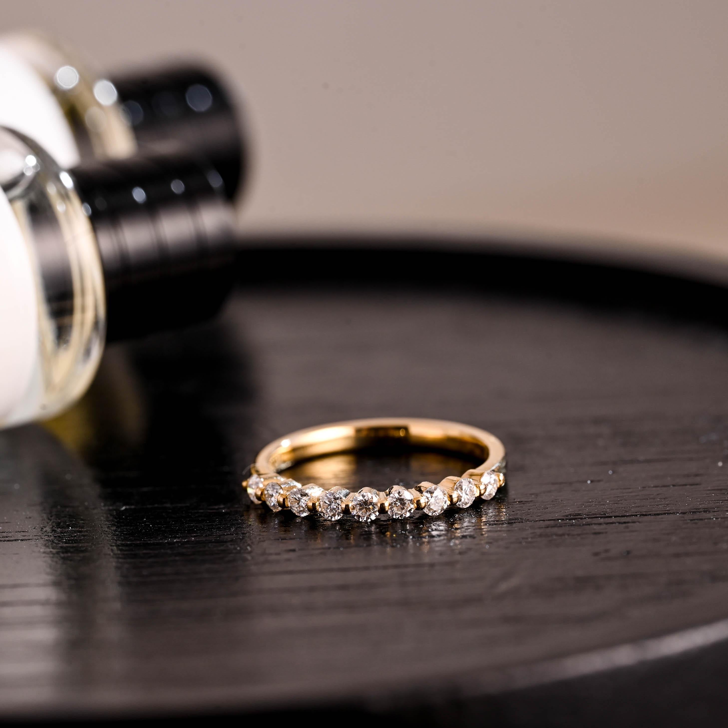 Solid Gold Moissanite Wedding Band, Half Eternity Ring