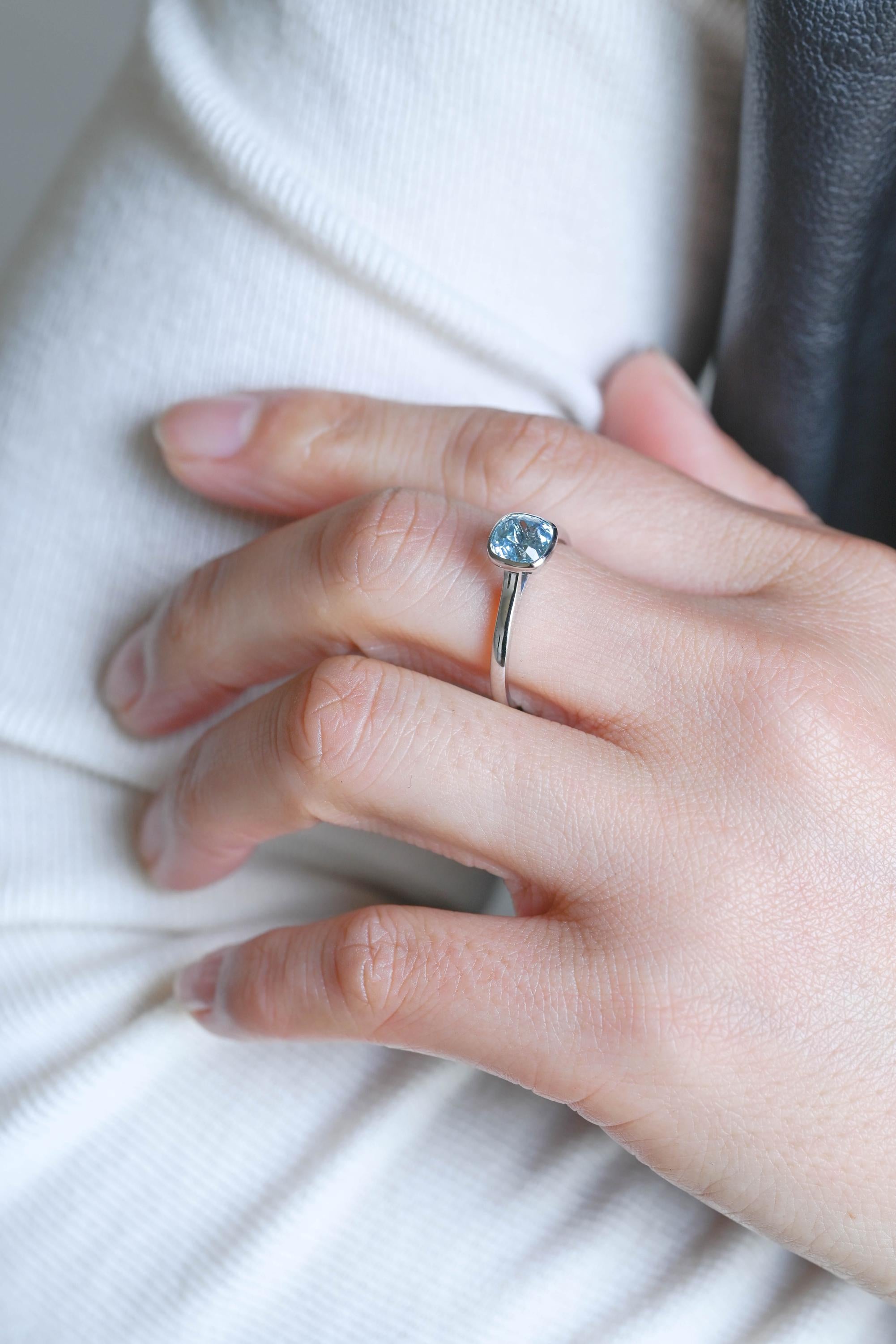 Solid Gold Cushion Cut Aquamarine Engagement Ring, Proposal Ring, Promise Ring, Wedding Ring, Anniversary Gift Birthday Gift for Women Wife