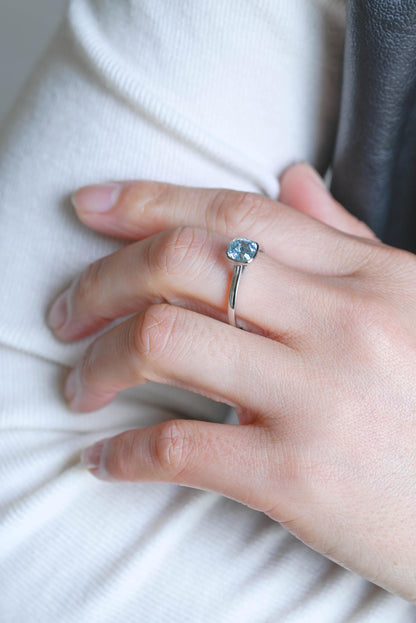 Solid Gold Cushion Cut Aquamarine Engagement Ring, Proposal Ring, Promise Ring, Wedding Ring, Anniversary Gift Birthday Gift for Women Wife