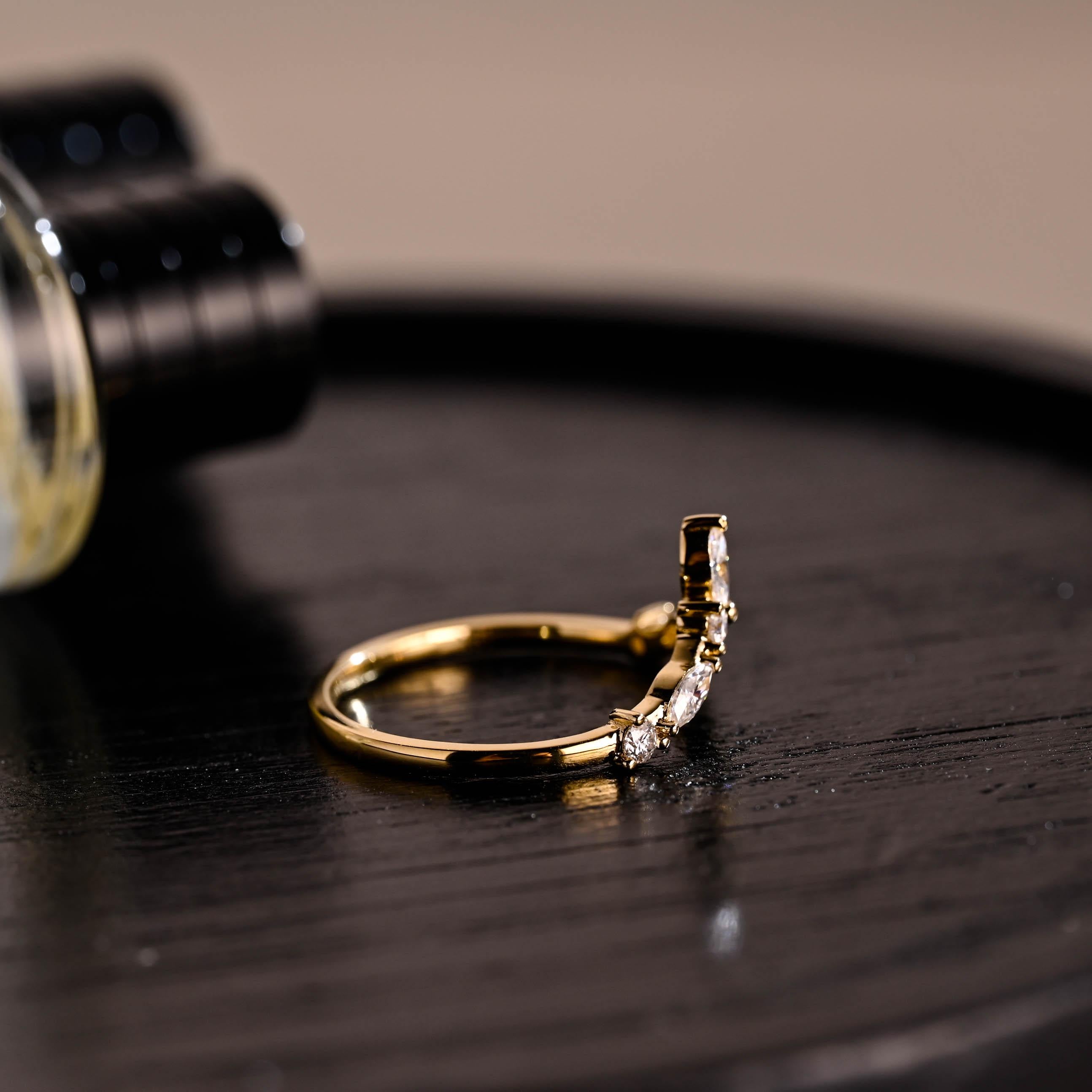 Solid Gold Moissanite Nest Wedding Band, Stackable Ring