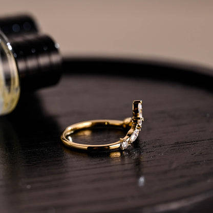 Solid Gold Moissanite Nest Wedding Band, Stackable Ring