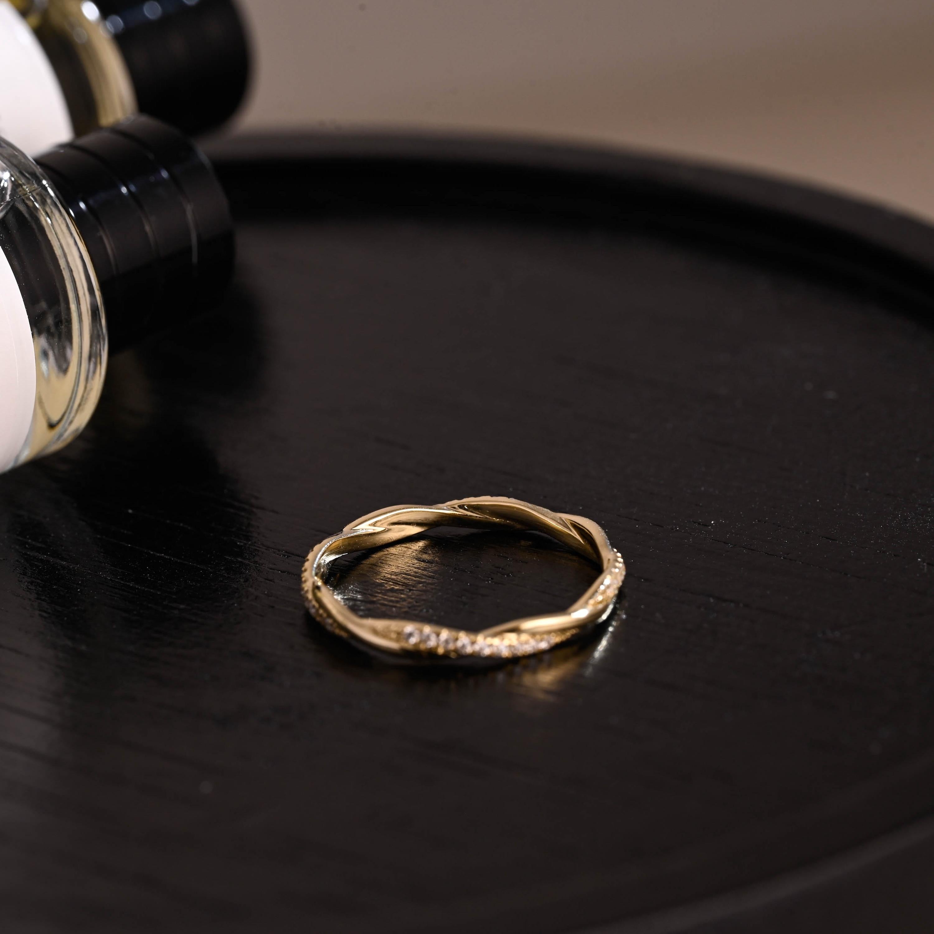 Twisted Moissanite Wedding Band, Solid Gold Eternity Ring, Stackable Anniversary