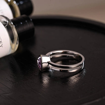 Purple Bezel Trilliant Cut Alexandrite Engagement Ring, Solid Gold Low Setting Anniversary Ring for Women Wife