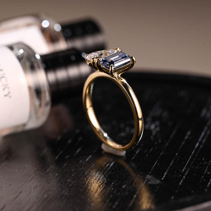 Solid Gold Toi et Moi Pear Moissanite Engagement Ring, Lab Grown Sapphire Two Stone Ring