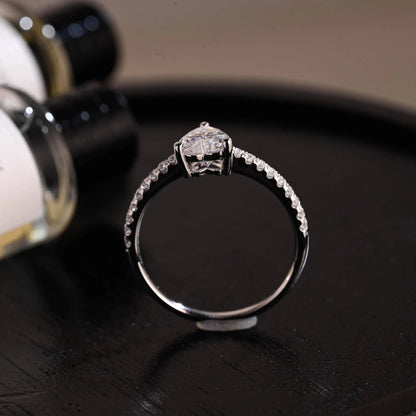 Solid Gold Heart Cut Pave Band Moissanite Engagement Ring, Proposal Ring, Promise Ring