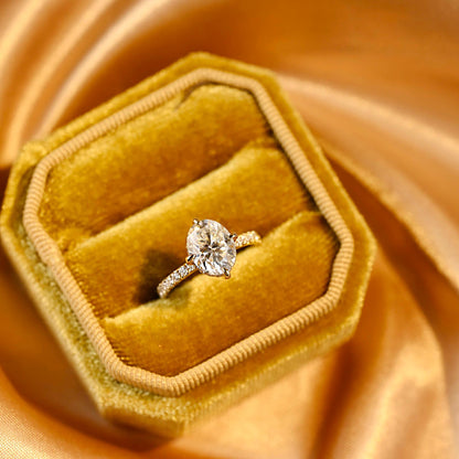Solid Gold Double Hidden Halo Oval Cut Moissanite Engagement Ring