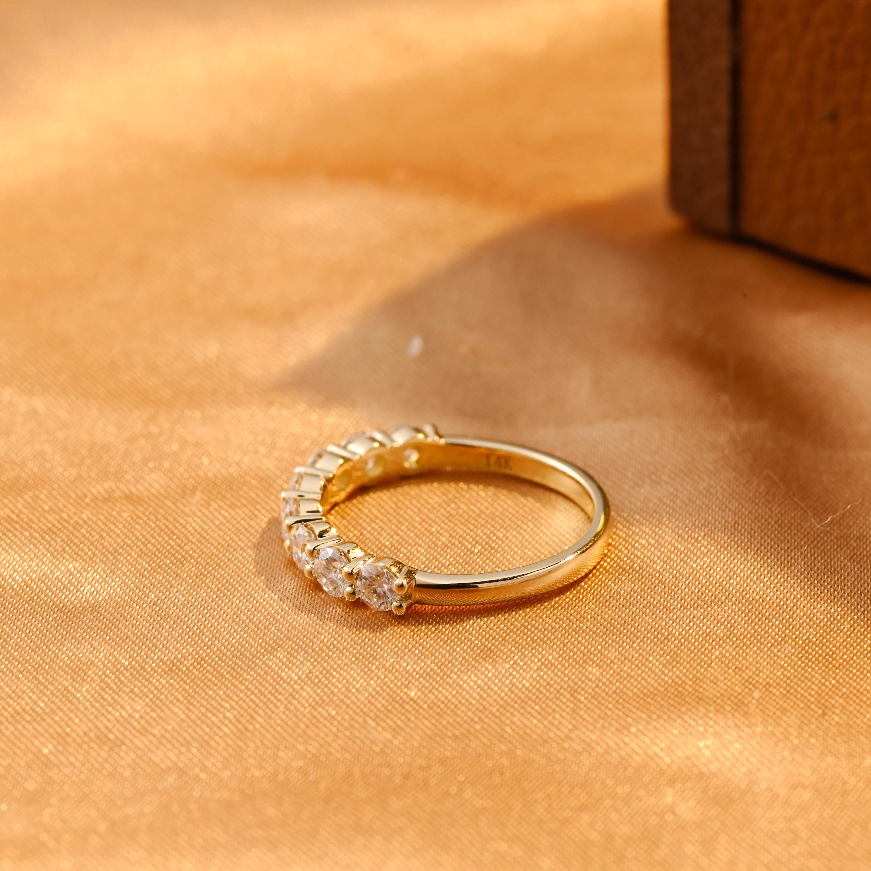 Solid Gold Moissanite Half Eternity Wedding Band, Anniversary Gift