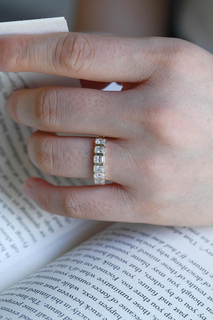 Solid Gold Radiant Cut Moissanite Wedding Band, Matching Ring