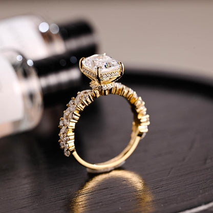 Solid Gold Half Pave Hidden Halo Radiant Cut Moissanite Engagement Ring