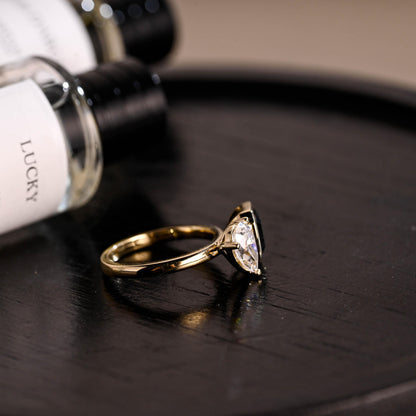 Asscher Cut Black Moissanite Gothic Style Toi et Moi Engagement Ring, Solid Gold Bezel Alternative Ring Gifts