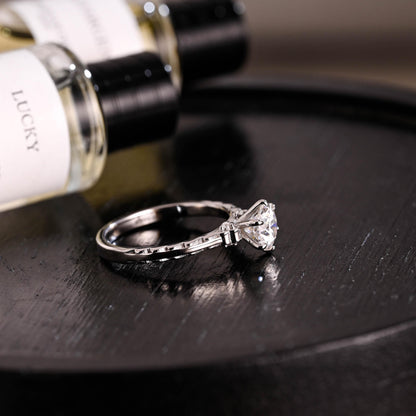 Solid Gold Round Cut Moissanite Engagement Ring, Anniversary Gift Birthday Gift for Women Wife