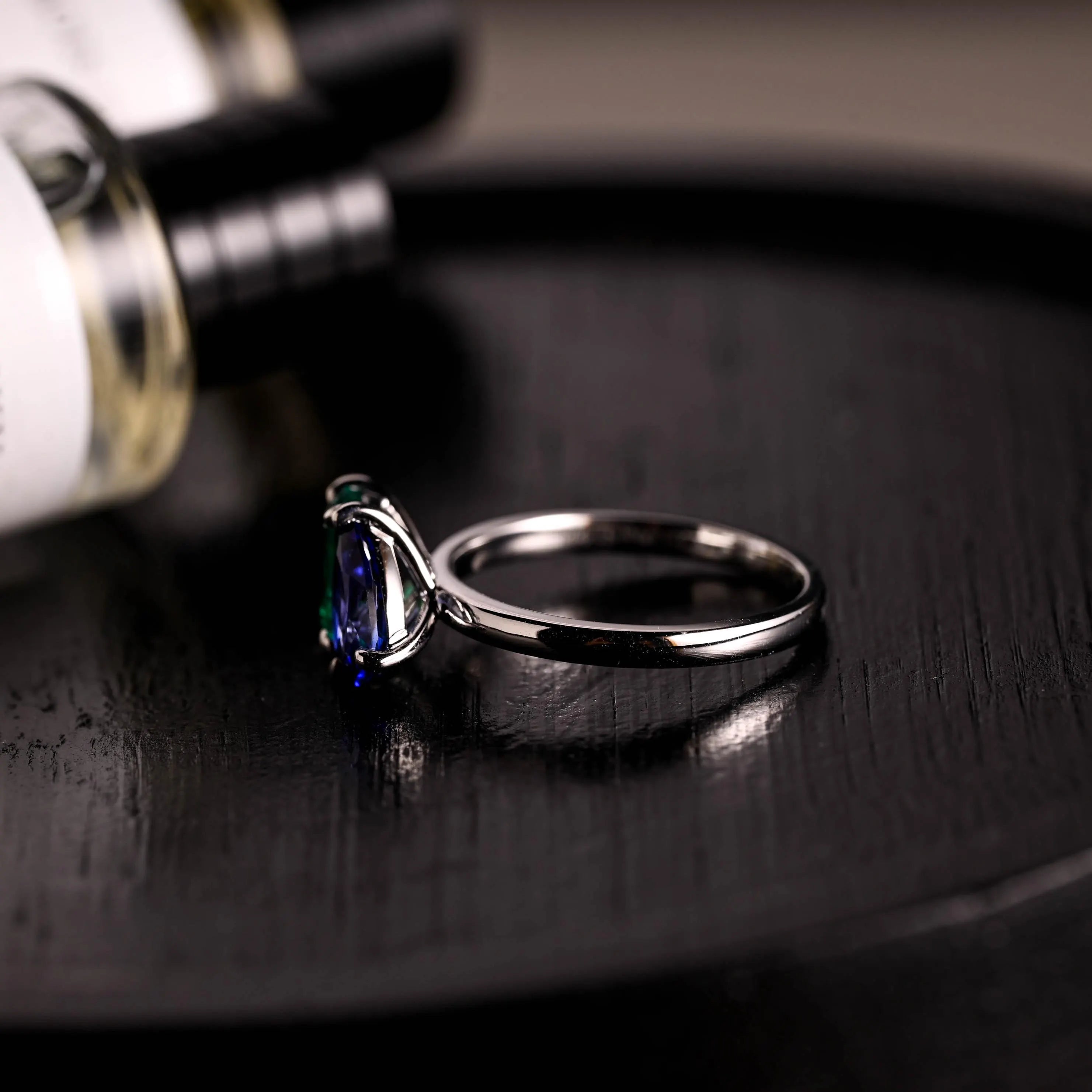 Lab Grown Sapphire Toi et Moi Wedding Ring, Solid Gold Emerald Gemstone Birthstone Memorial Ring