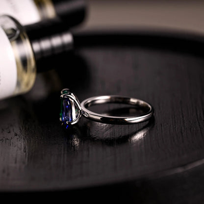 Lab Grown Sapphire Toi et Moi Wedding Ring, Solid Gold Emerald Gemstone Birthstone Memorial Ring