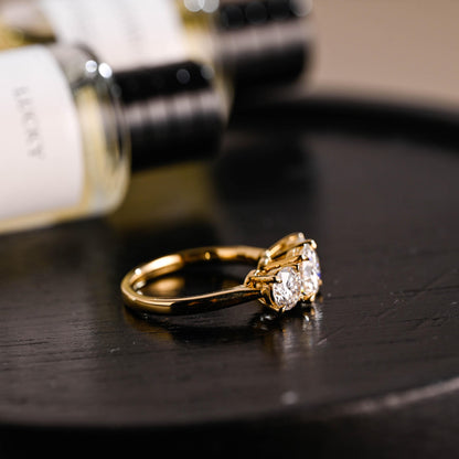 Solid Gold Three Stone Round Cut Moissanite Engagement Ring, Commitment Ring, Anniversary Gift for Women Wife