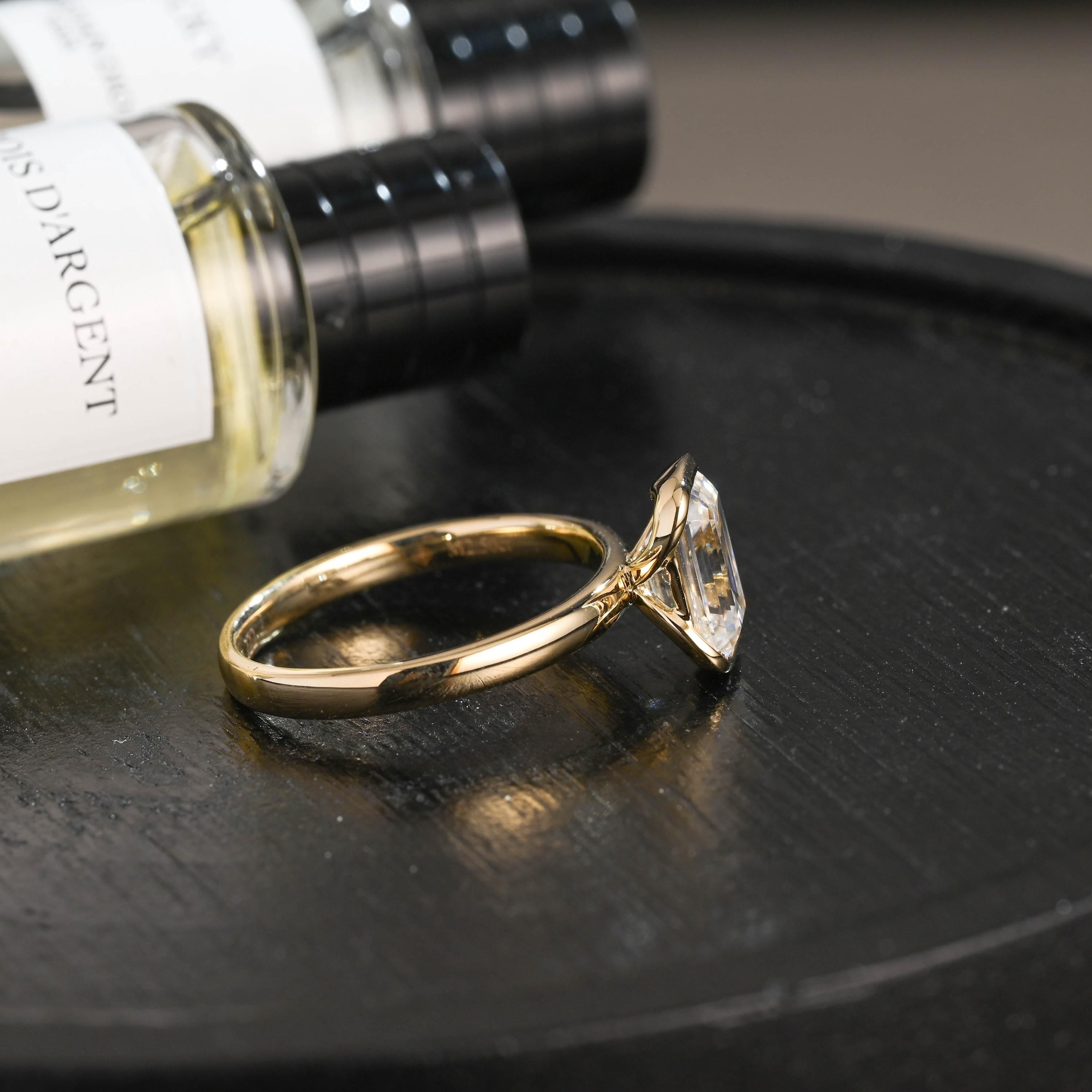 Solid Gold Emerald Cut Moissanite Engagement Ring, Proposal Ring, Promise Ring, Wedding Ring, Anniversary Gift Birthday Gift for Women Wife