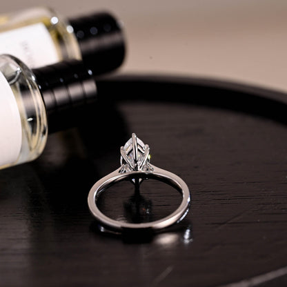 Solid Gold Marquise Cut Moissanite Engagement Ring, Pave Prong Setting