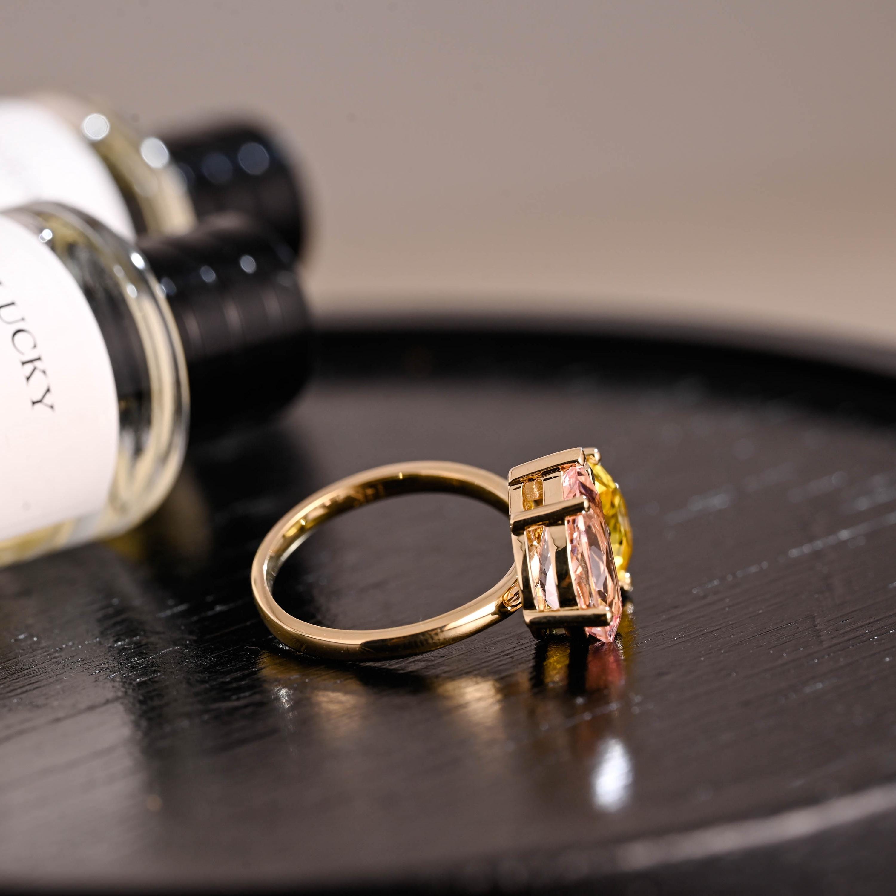 Lab Grown Yellow & Pink Sapphire Toi et Moi Wedding Ring, Solid Gold Two Stone Engagement Ring