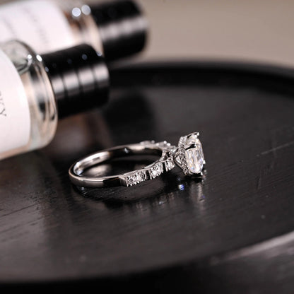 Solid Gold Hidden Halo Asscher Cut Moissanite Engagement Ring, Anniversary Gift for Women Wife