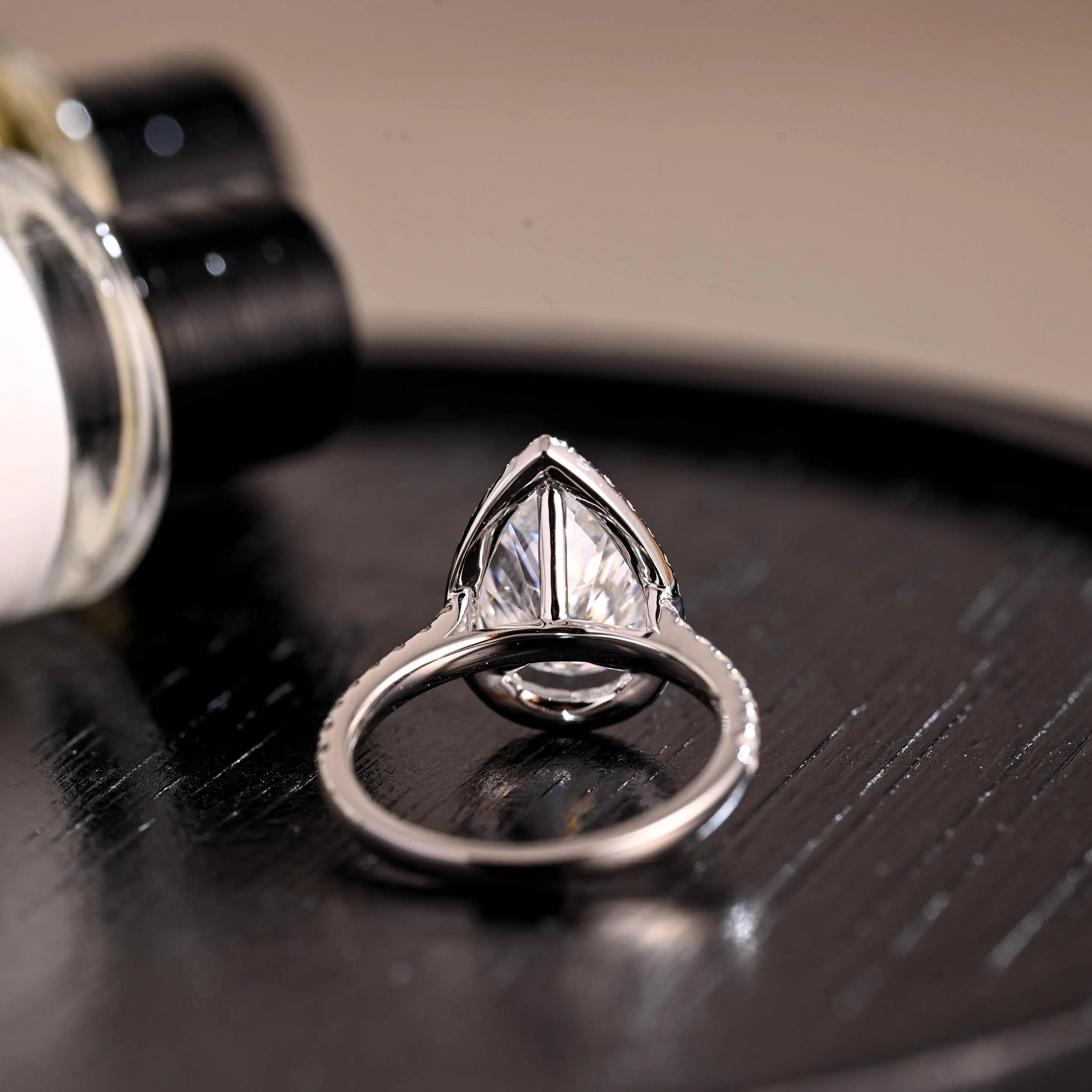 Vintage Style Pear Cut Moissanite Engagement Ring, Solid Gold Halo Pear Moissanite Wedding Ring