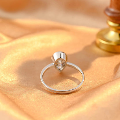 Solid Gold Bezel Pear Cut Moissanite Engagement Ring, Solitaire Pear Moissanite Wedding Ring
