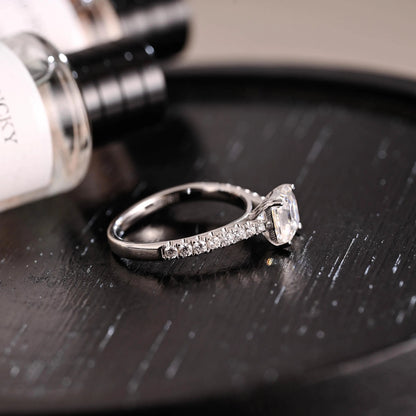 Solid Gold Half Eternity Asscher Cut Moissanite Engagement Ring, Anniversary Gift for Women Wife