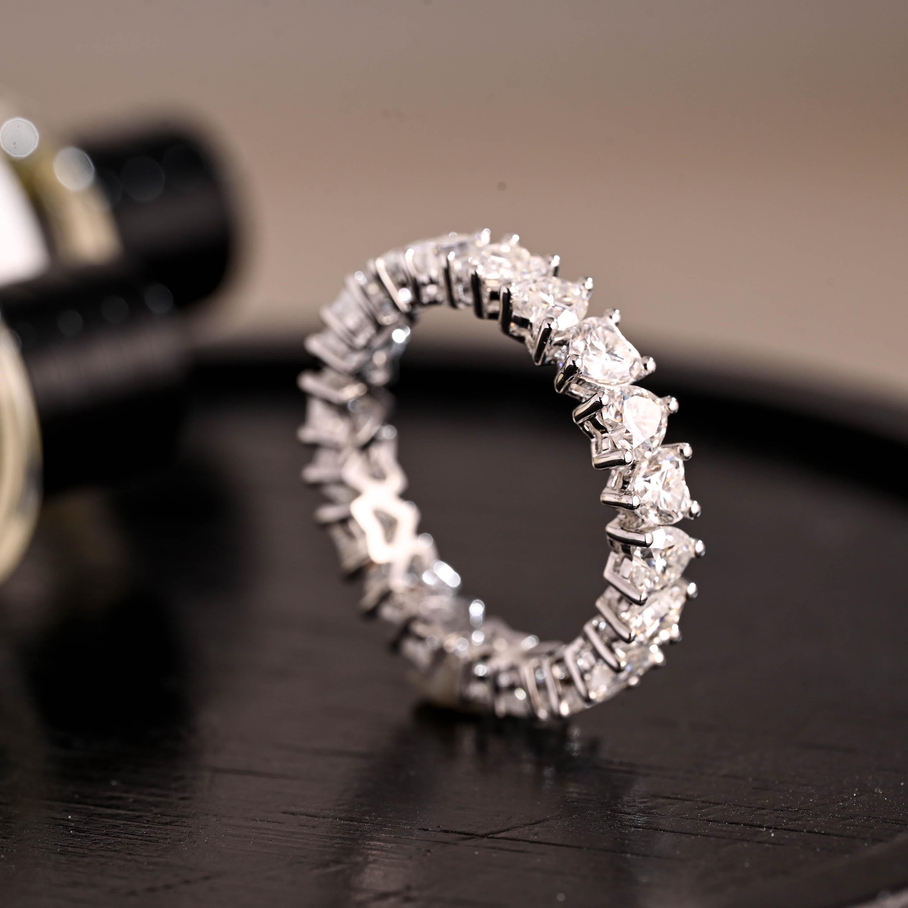 Solid Gold Heart Moissanite Eternity Band, Stackable Wedding Ring, SD-479