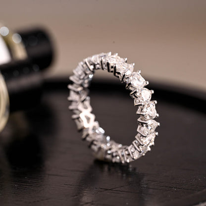 Solid Gold Heart Moissanite Eternity Band, Stackable Wedding Ring, SD-479