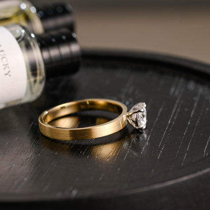 Solid Gold 3mm Width Round Cut Moissanite Engagement Ring, Wedding Ring, Birthday Gift for Women Wife