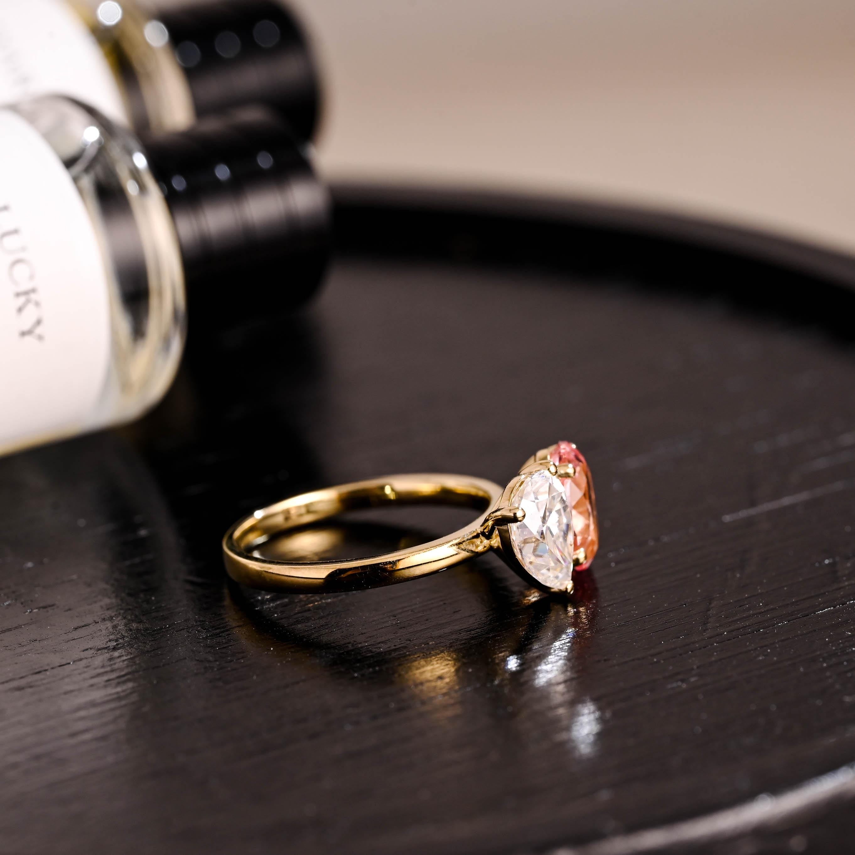 Lab Grown Pink Sapphire Oval Cut Toi et Moi Ring, Solid Gold Memorial Two Stone Engagement Ring