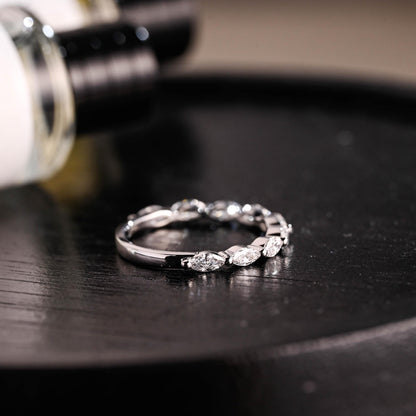 Solid Gold Marquise Moissanite Wedding Band, Half Eternity Ring