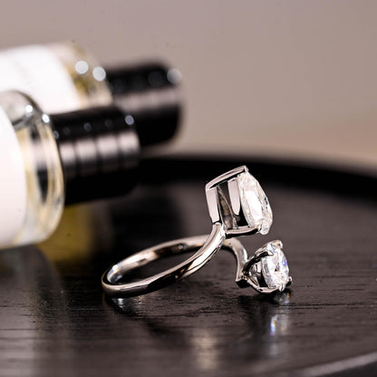 Toi et Moi Moissanite Engagement Ring, Round/Pear Cut Moissanite Solid Gold Ring, Two-Stone Wedding Ring