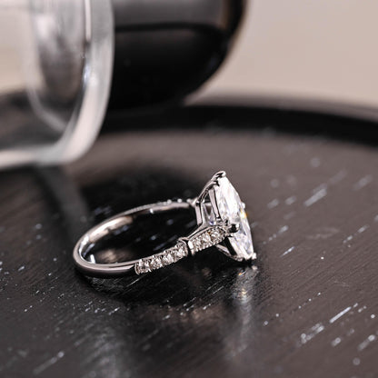 Filigree Marquise Cut Moissanite Engagement Ring, Solid Gold Milgrain Wedding Ring