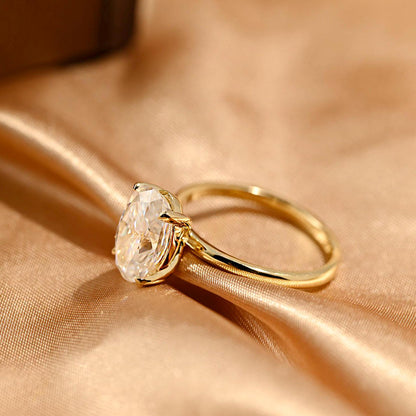 Solid Gold Solitaire Oval Cut Moissanite Engagement Ring, Anniversary Ring for Women