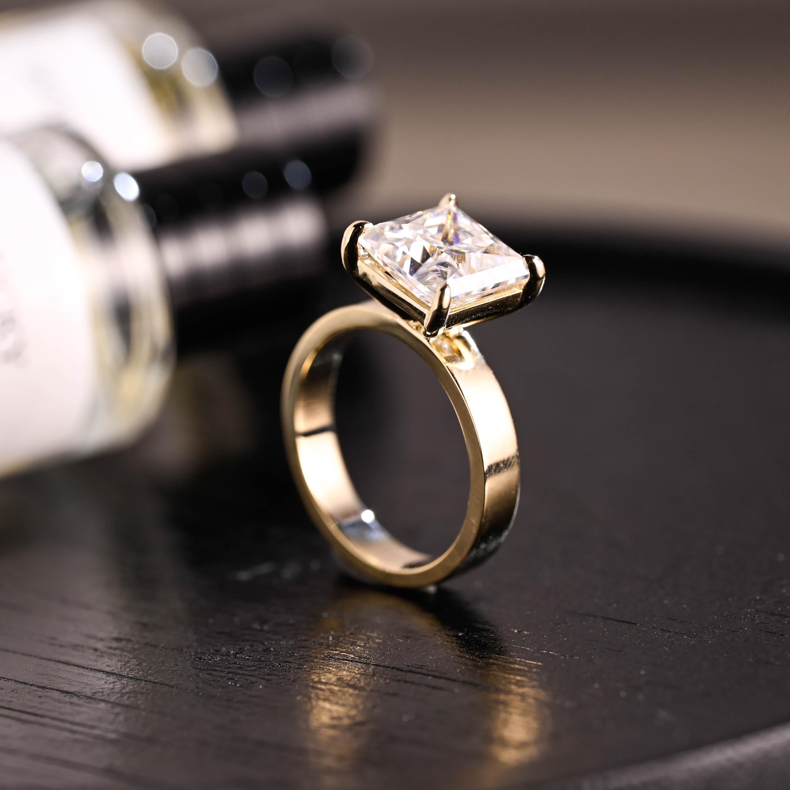 Solid Gold Princess Cut Moissanite Ring, Solitaire Engagement Ring