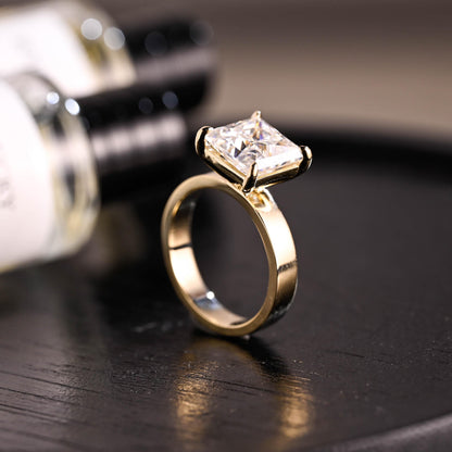Solid Gold Princess Cut Moissanite Ring, Solitaire Engagement Ring