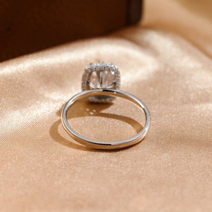 Elongated Cushion Cut Moissanite Engagement Ring, Solid Gold Halo Cushion Cut Wedding Ring, Anniversary Ring Moissanite Gift for Women