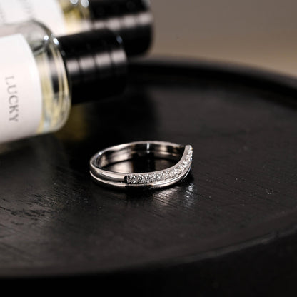 Solid Gold Curved Moissanite Wedding Band, Matching Ring