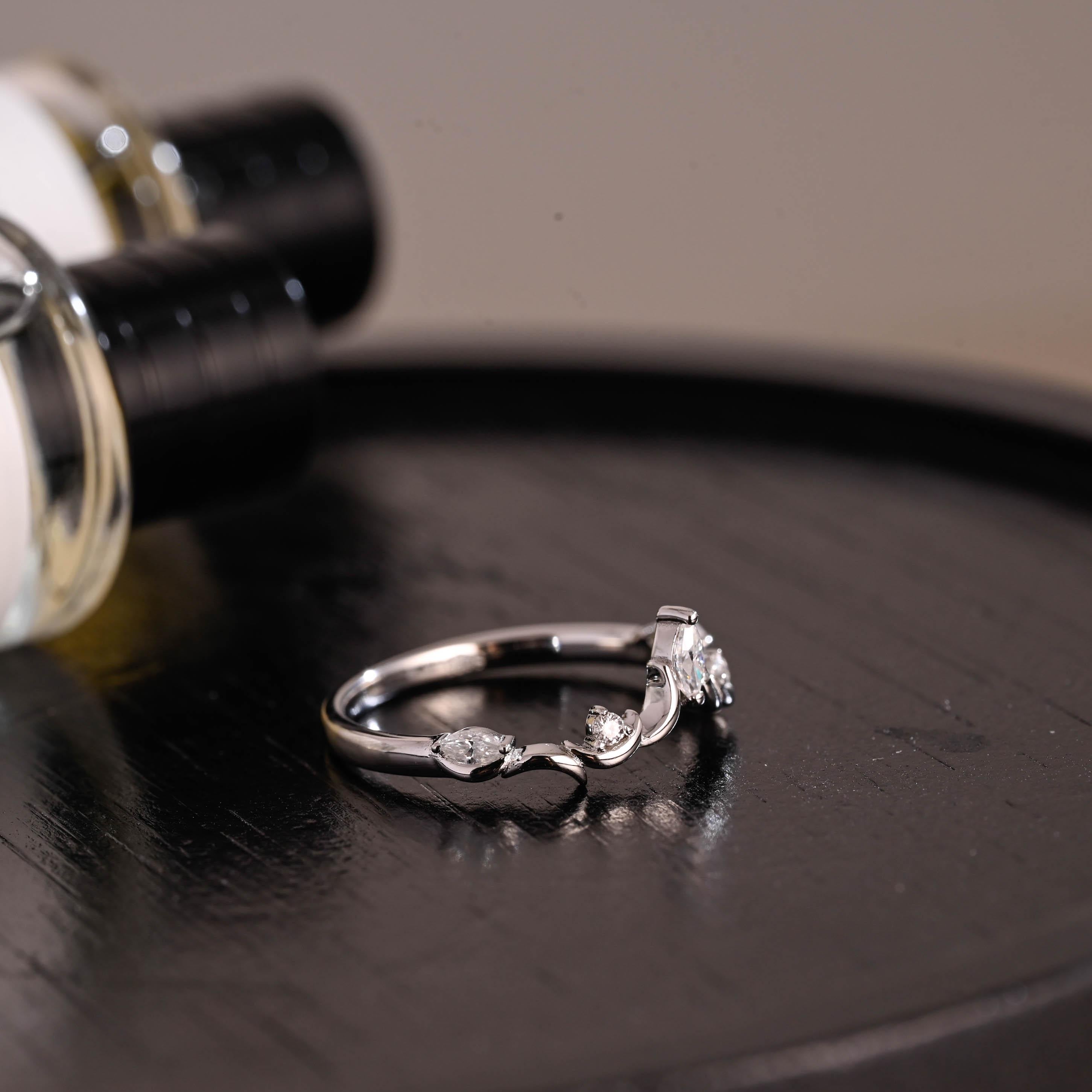 Solid Gold Marquise Moissanite Wedding Band, Anniversary Ring