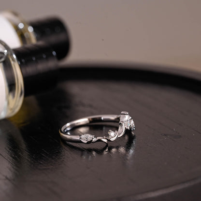Solid Gold Marquise Moissanite Wedding Band, Anniversary Ring