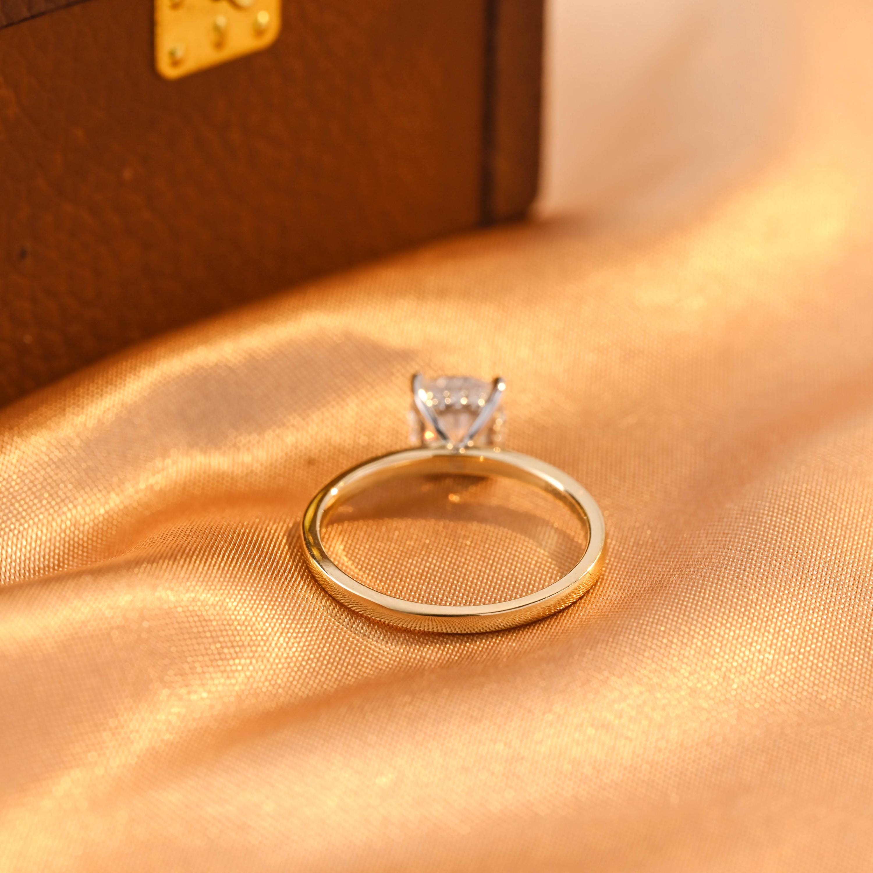 Two Tone Solid Gold Cushion Cut Moissanite Engagement Ring, Hidden Halo 4 Prongs Anniversary Ring