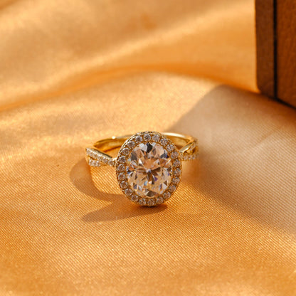 Solid Gold Twisted Band Oval Cut Moissanite Engagement Ring, Halo Wedding Ring