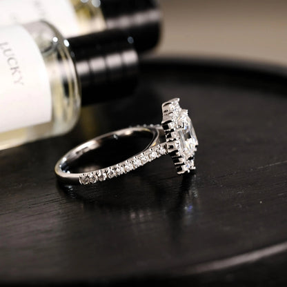 Solid Gold Half Eternity Asscher Cut Moissanite Engagement Ring, Anniversary Gift for Women Wife