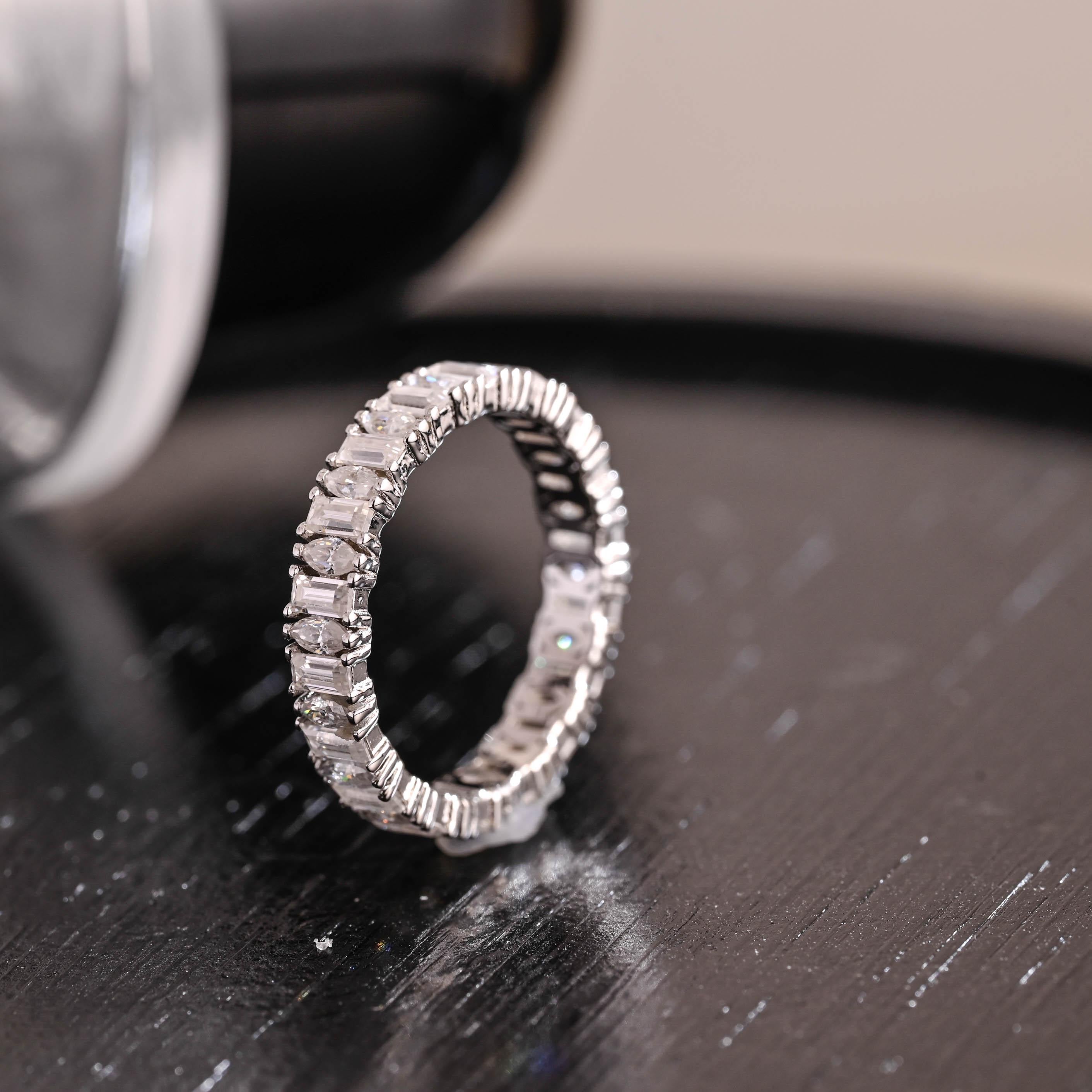 Solid Gold Baguette Marquise Moissanite Eternity Wedding Band