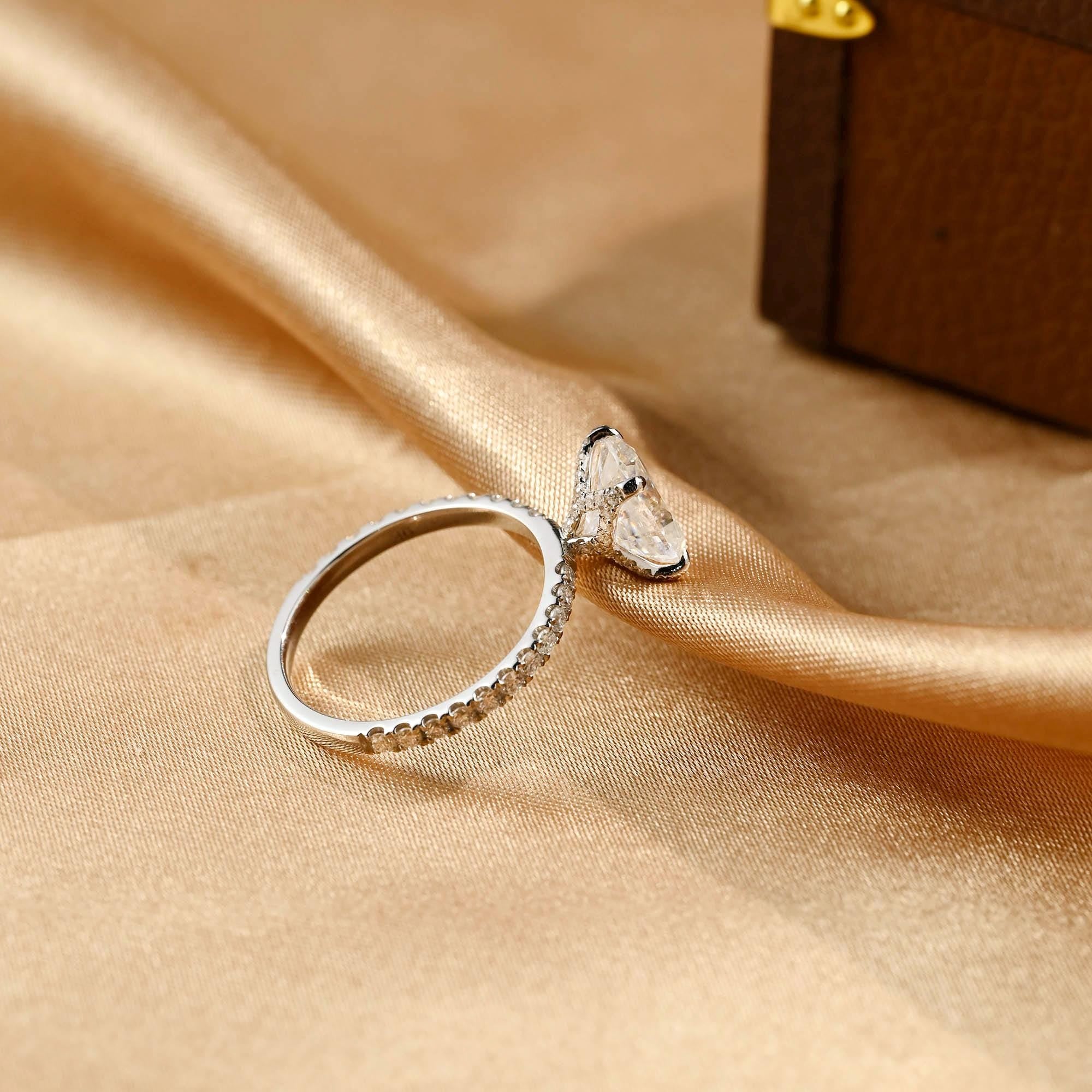 Solid Gold Tulip Setting Oval Cut Moissanite Engagement Ring, Nature Inspired Wedding Ring