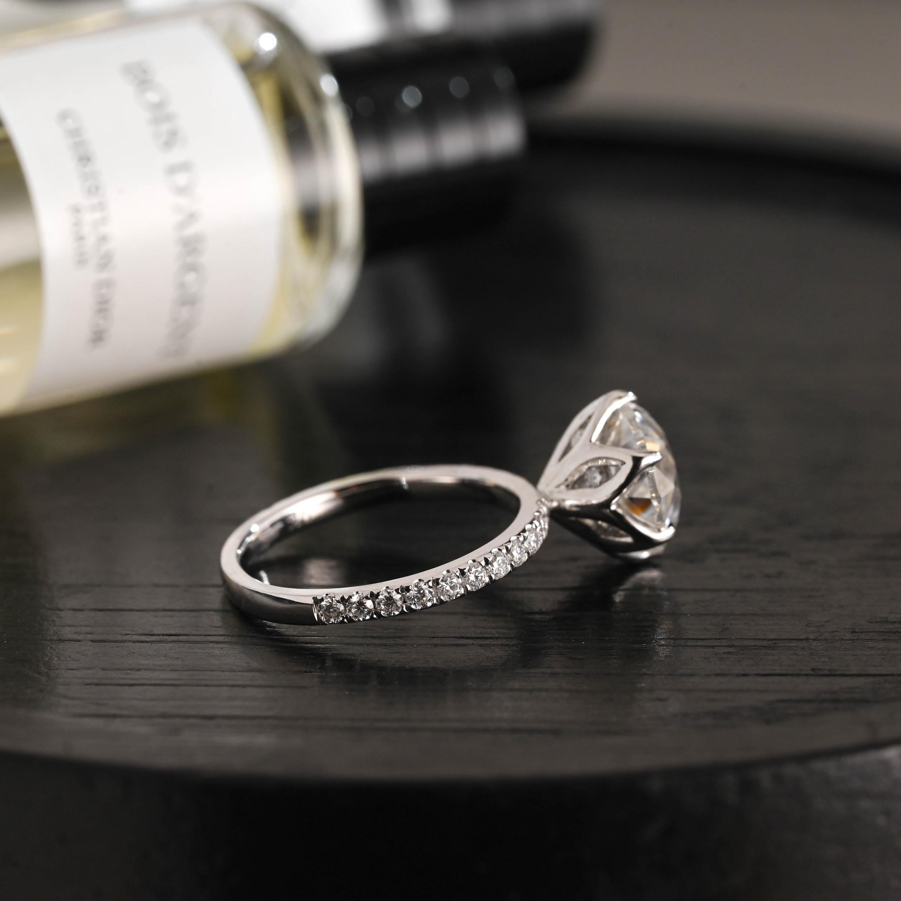 Solid Gold Tulip Setting Round Cut Moissanite Engagement Ring, Anniversary Gift Birthday Gift for Wife