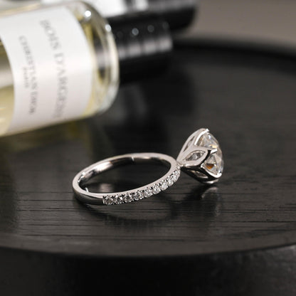 Solid Gold Tulip Setting Round Cut Moissanite Engagement Ring, Anniversary Gift Birthday Gift for Wife