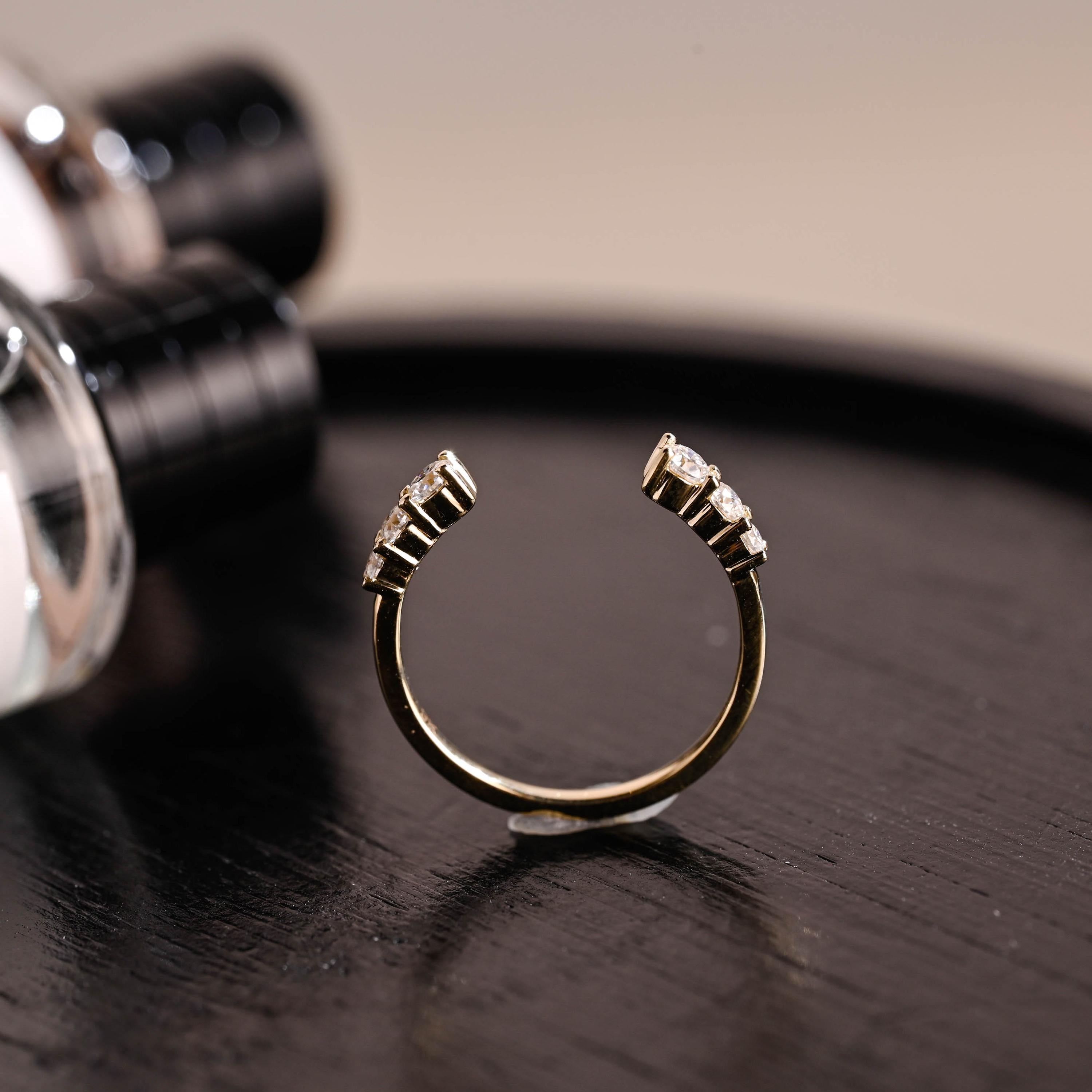 Solid Gold Moissanite Open Wedding Band, Stackable Anniversary Ring